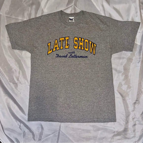 Late Show David Letterman T-Shirt s/s Y2K 2000 Vintage Gray Yellow Men L Unisex - Picture 3 of 6